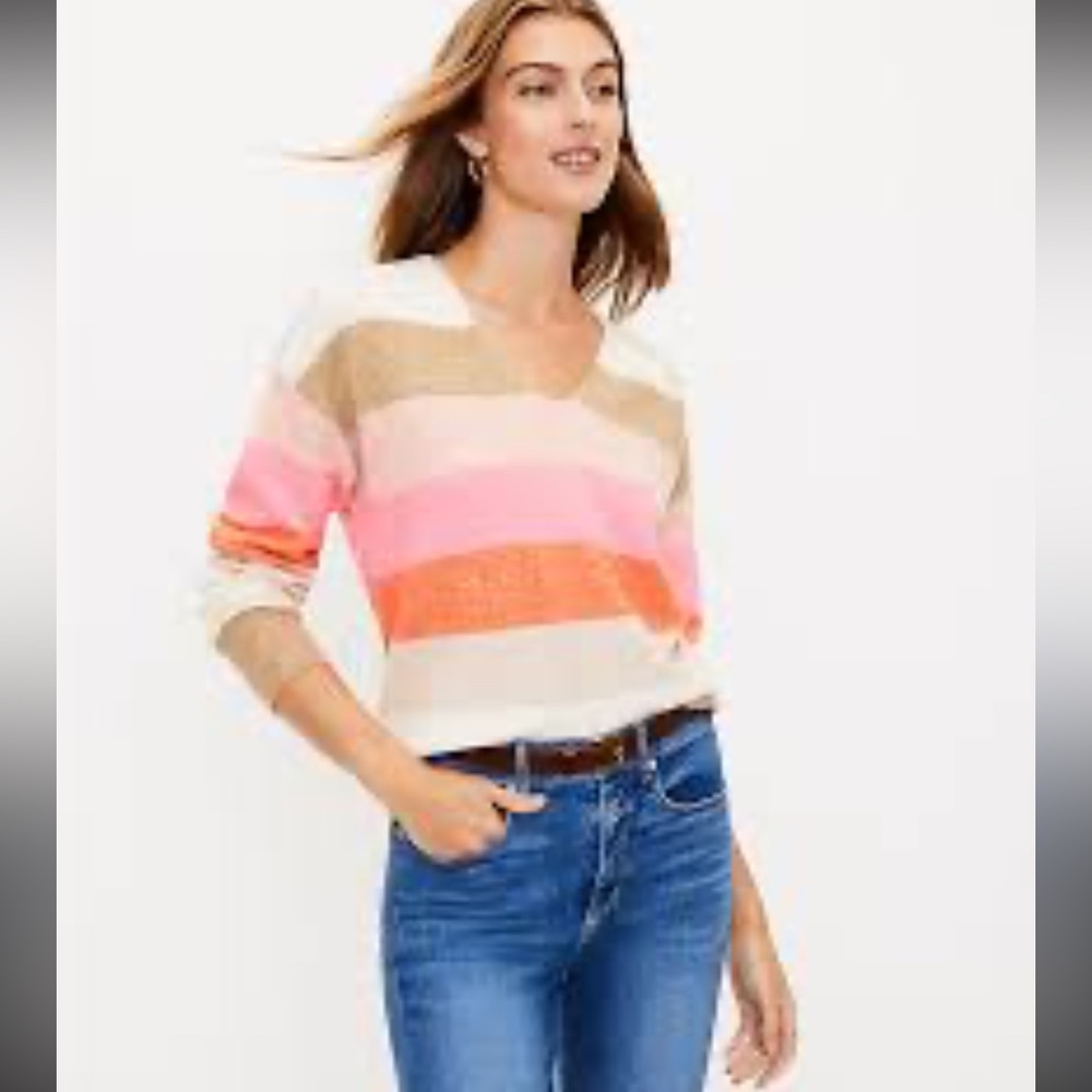 EUC LOFT Multicolor Striped Sweater V Neck Design. XL